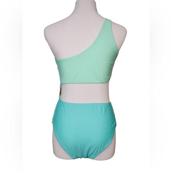 Shein Blue Green 2 Tone Side Ring 1pc Swimsuit MEDIUM Sexy Pastel Swimwear Beach - Picture 5 of 10